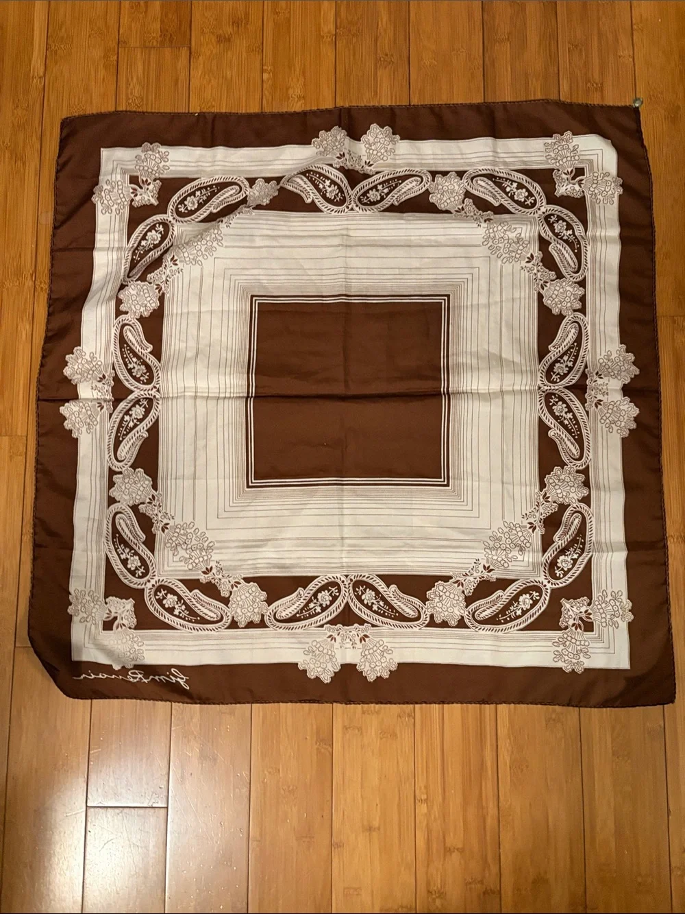 Gim Renoir Brown & White Paisley Square Scarf 30.5” X 30.5” Inches